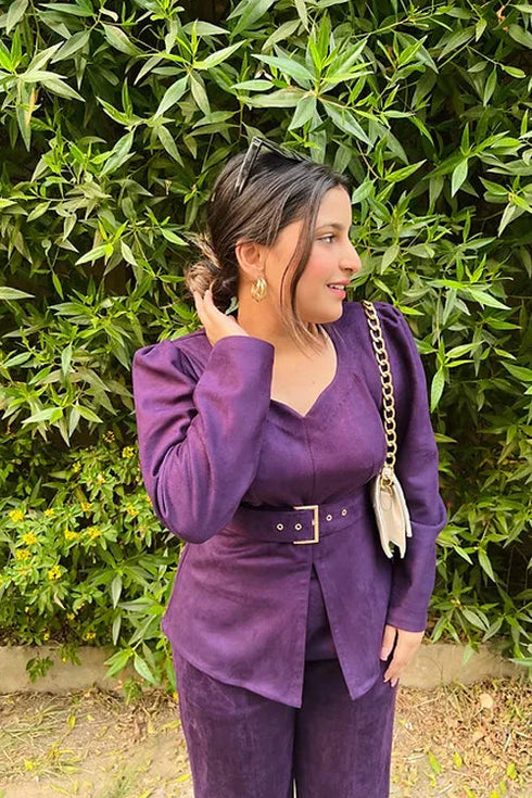 Stylish Purple Suede Coord